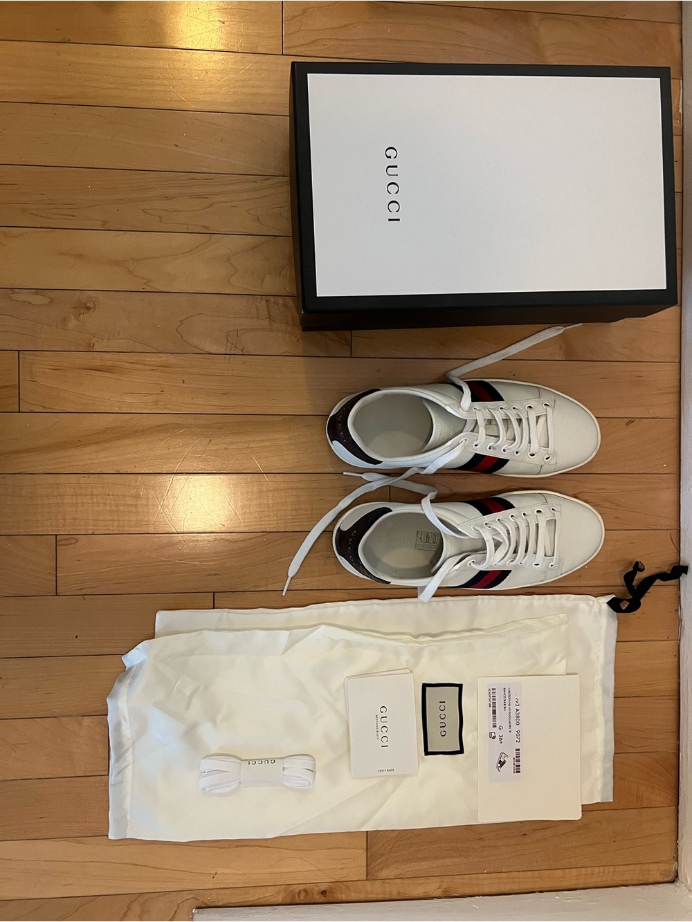 Gucci White Leather Low-Top Sneakers with Red & Navy Web Stripe- 36.5/6.5 - Picture 8 of 8